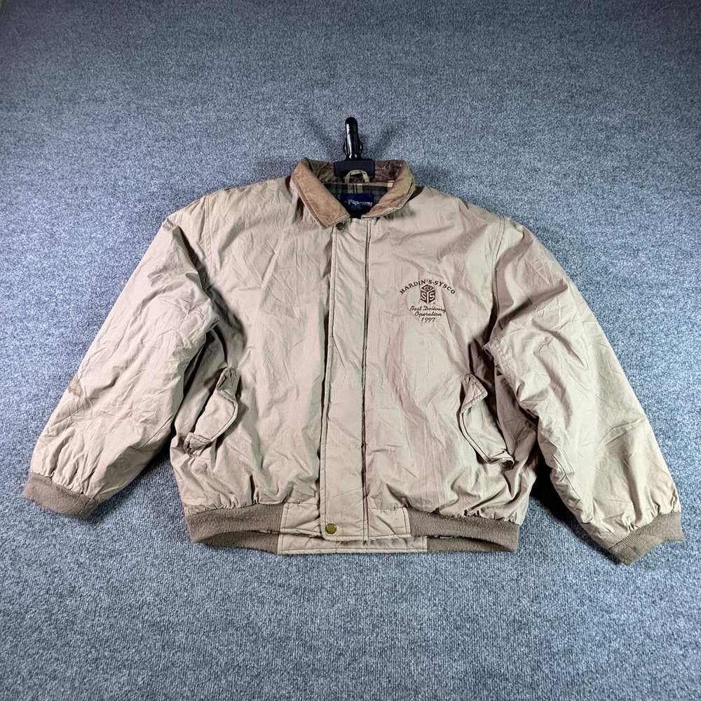 Vintage Holloway Bomber Jacket Mens L Beige Cotton Workwear Full-Zip 1997 Sysco